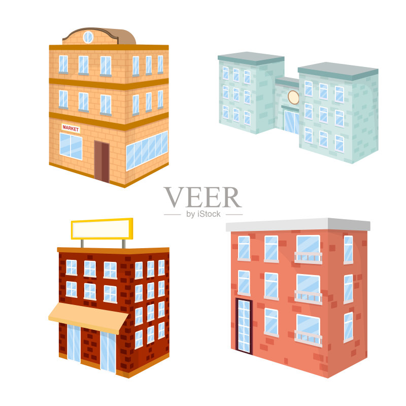 城市建筑标志组合图标素材