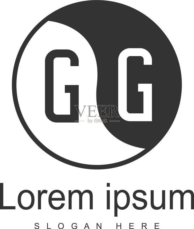 带有现代框架的GG首字母标志模板图标素材
