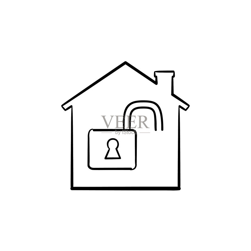 已解锁的房屋手绘轮廓涂鸦图标图标素材