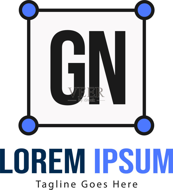 带有现代框架的GN字母Logo模板图标素材