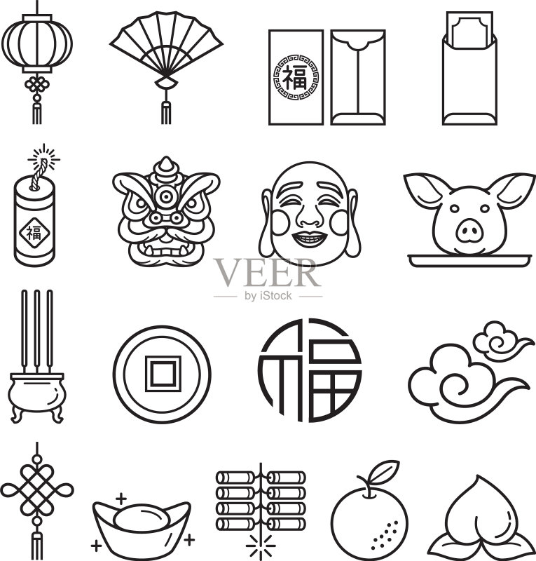 中国新年图标插画合集图标素材