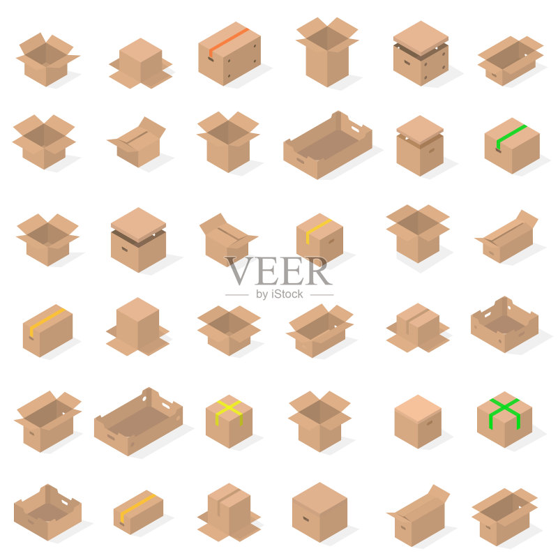 3D纸板箱合集图标素材