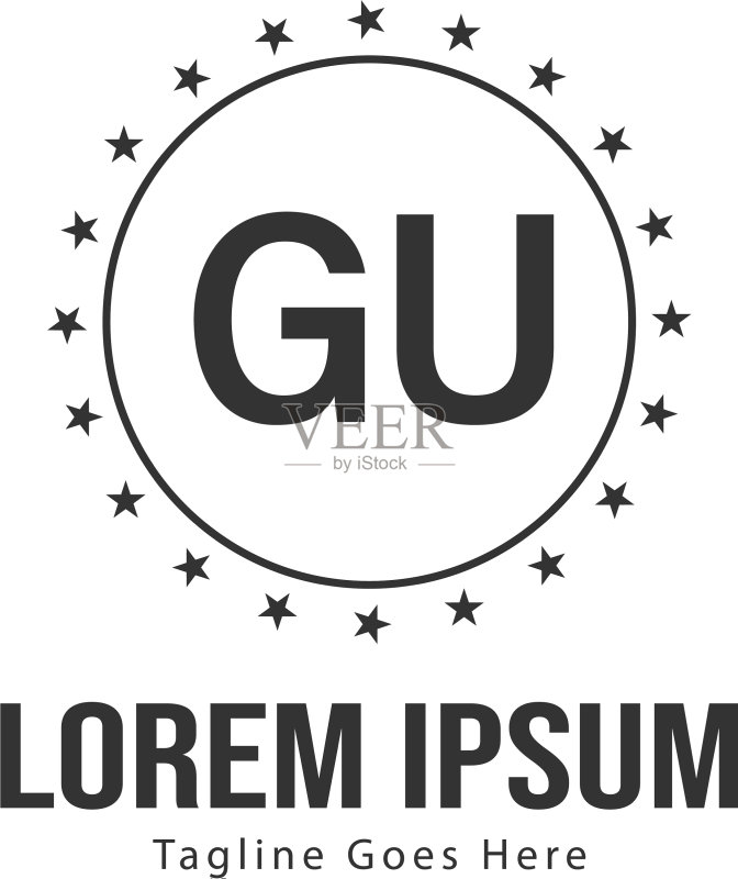具有现代框架的GU首字母logo模板图标素材