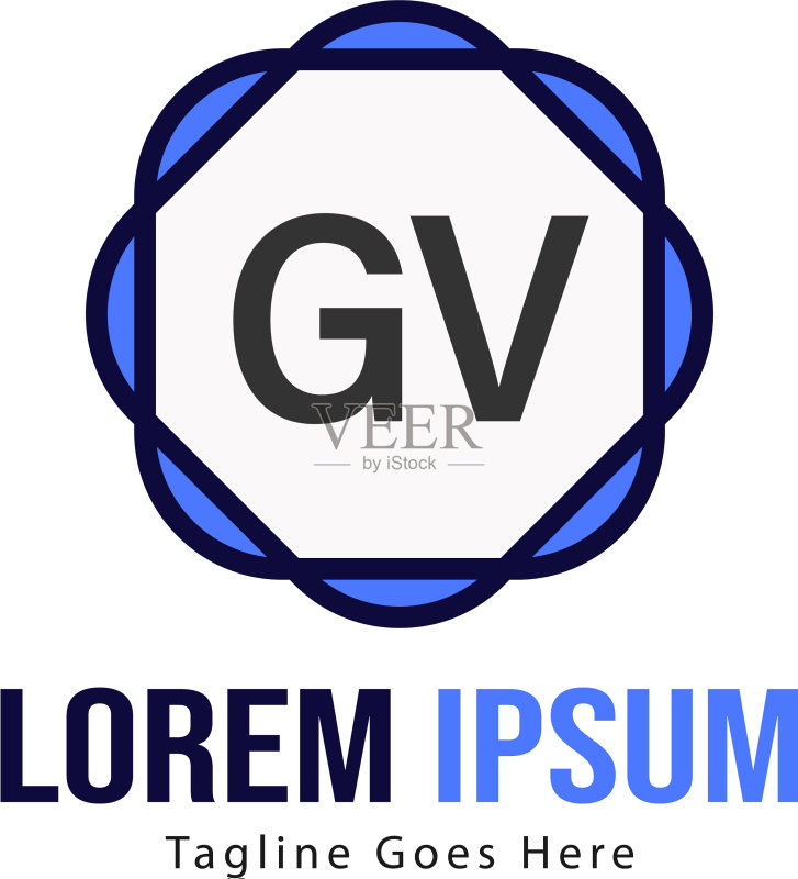 带现代框架的GV字母logo模板图标素材