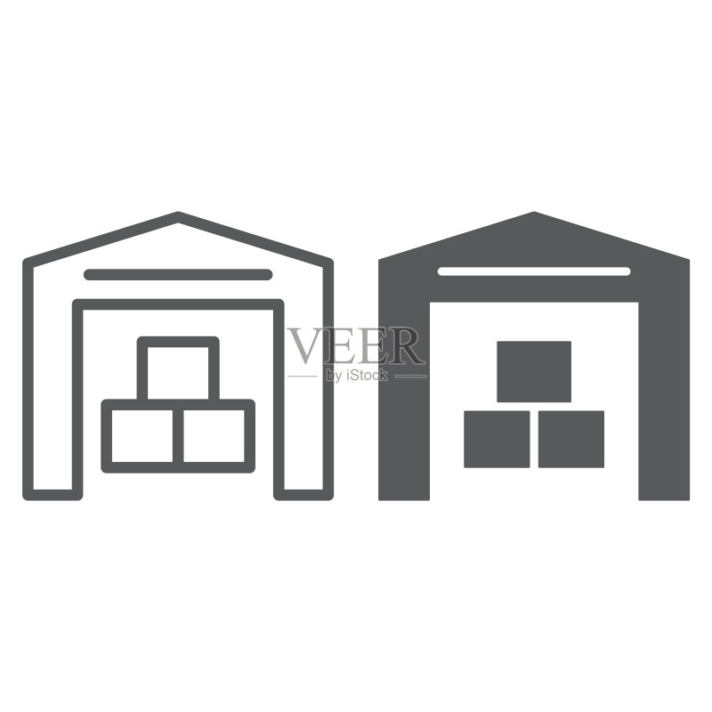 仓库线性及实体图标:建筑物和商店图标素材
