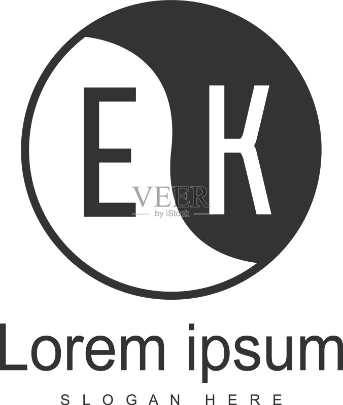 带有现代框架的首字母EK标志模板图标素材