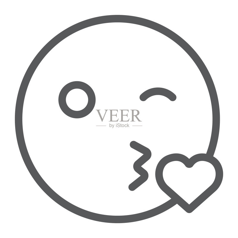 亲吻微笑线性图标:表情符号图标素材