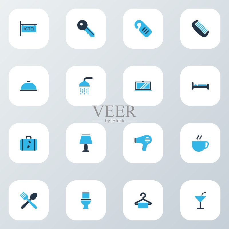 彩色酒店图标集(含钥匙、请勿打扰等)图标素材