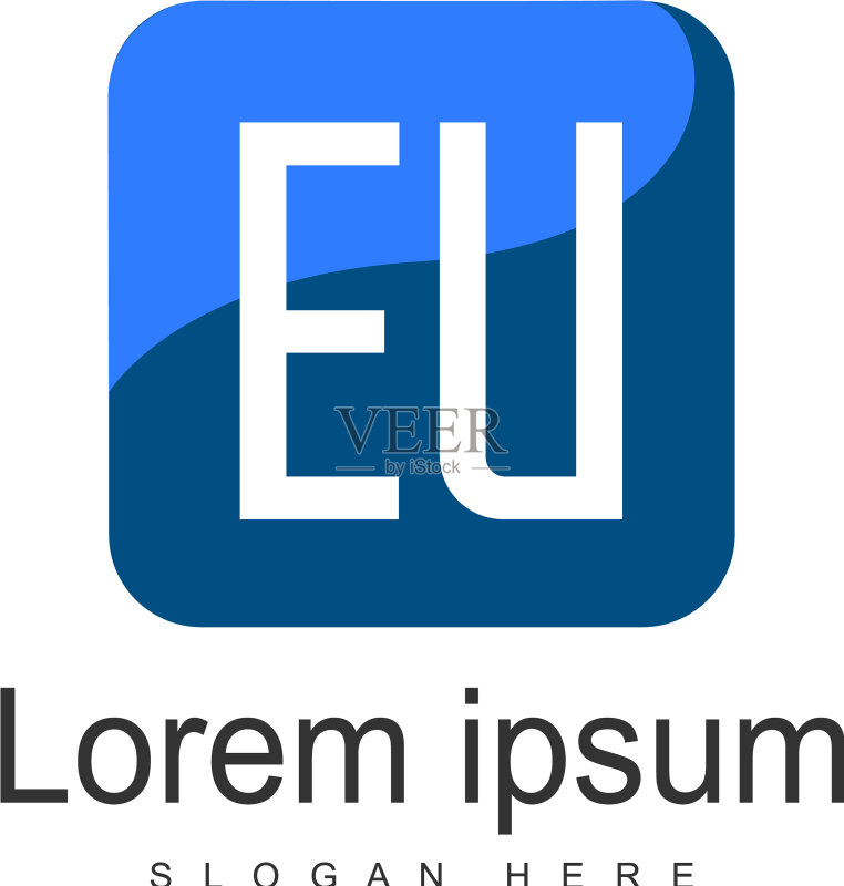 现代边框EU字母logo模板图标素材