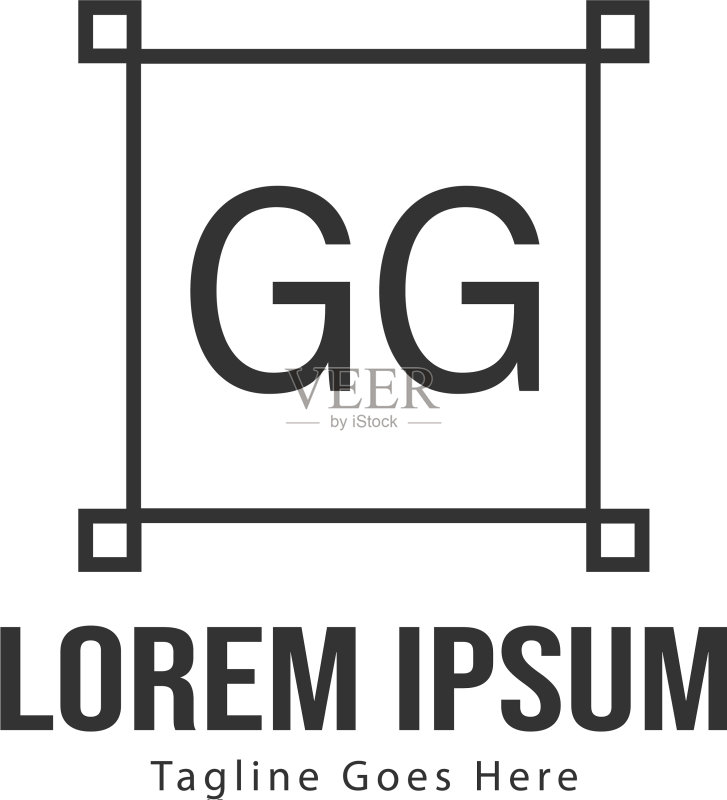 带有现代框架的GG首字母标志模板图标素材