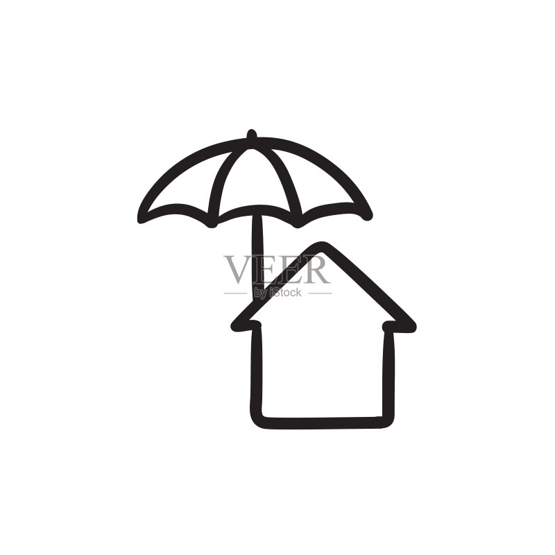 雨伞下的房屋素描图标图标素材