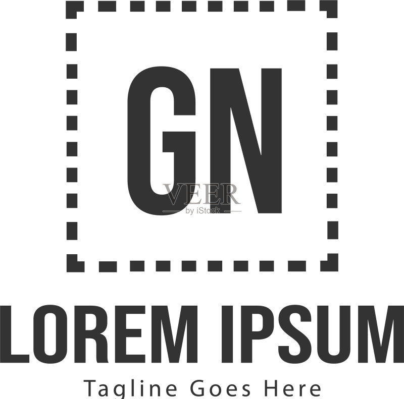 带有现代框架的GN字母Logo模板图标素材