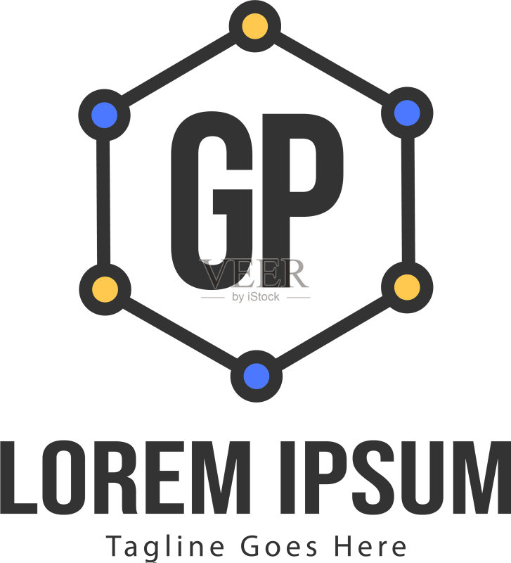 带有现代框架的GP logo模板图标素材