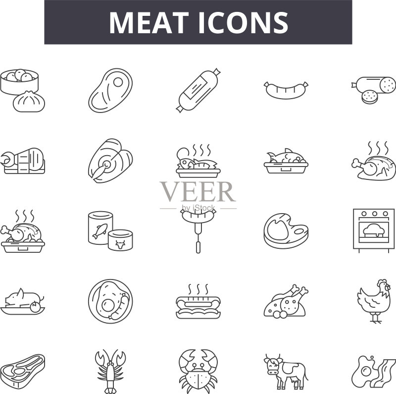 肉类线性图标符号集图标素材