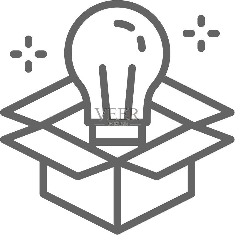 盒子里的灯泡创新创意线图标素材