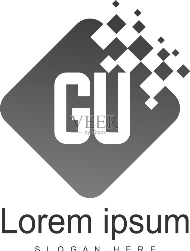 具有现代框架的GU首字母logo模板图标素材
