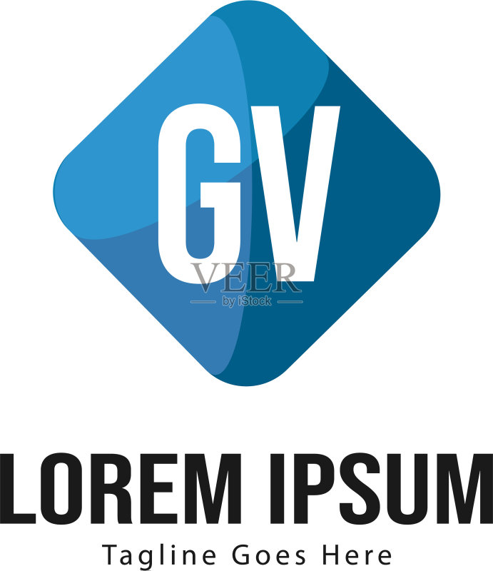 带现代框架的GV字母logo模板图标素材