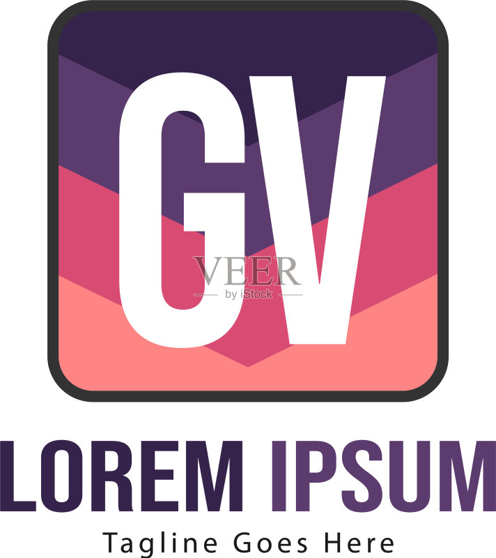 带现代框架的GV字母logo模板图标素材