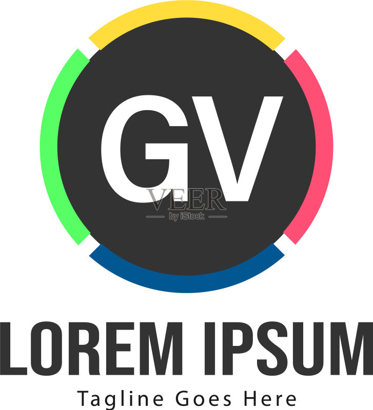 带现代框架的GV字母logo模板图标素材