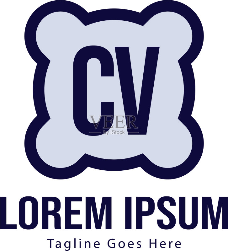 现代边框CV字母Logo模板图标素材