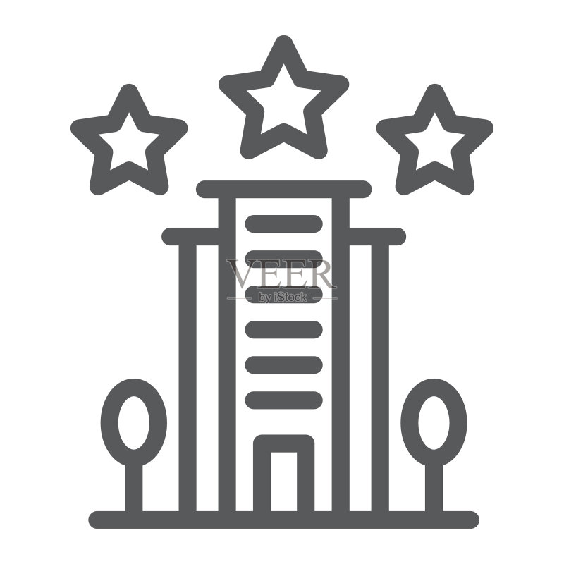 酒店线性图标:建筑与旅游图标素材