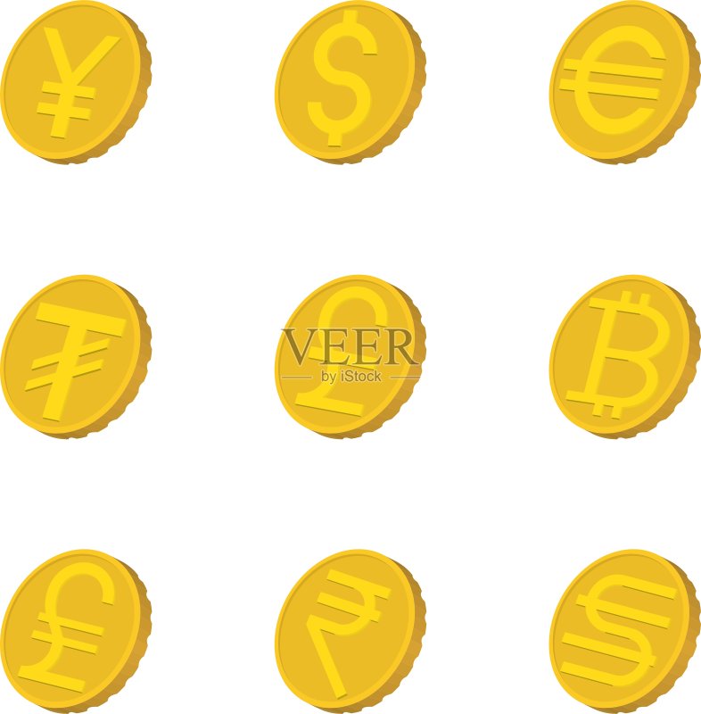 卡通风格货币图标集图标素材