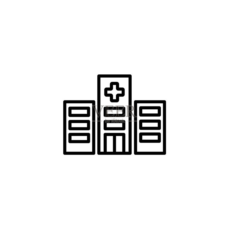 白色背景上的黑色医院线条图标图标素材