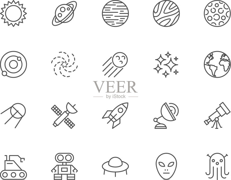 太空线性图标太阳系星系图标素材