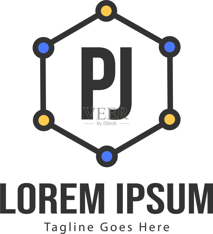 现代边框PJ字母logo模板图标素材
