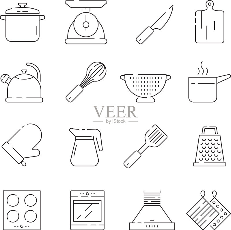 烹饪用品图标:厨房用具图标素材