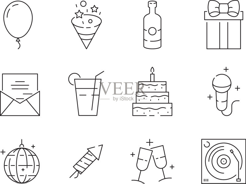 派对活动庆祝生日趣味细线条图标图标素材