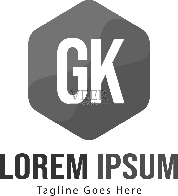 带有现代框架的GK首字母Logo模板图标素材