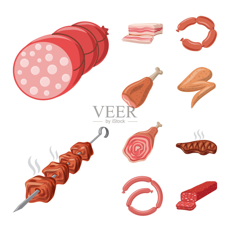 孤立物体肉类和火腿图标集图标素材