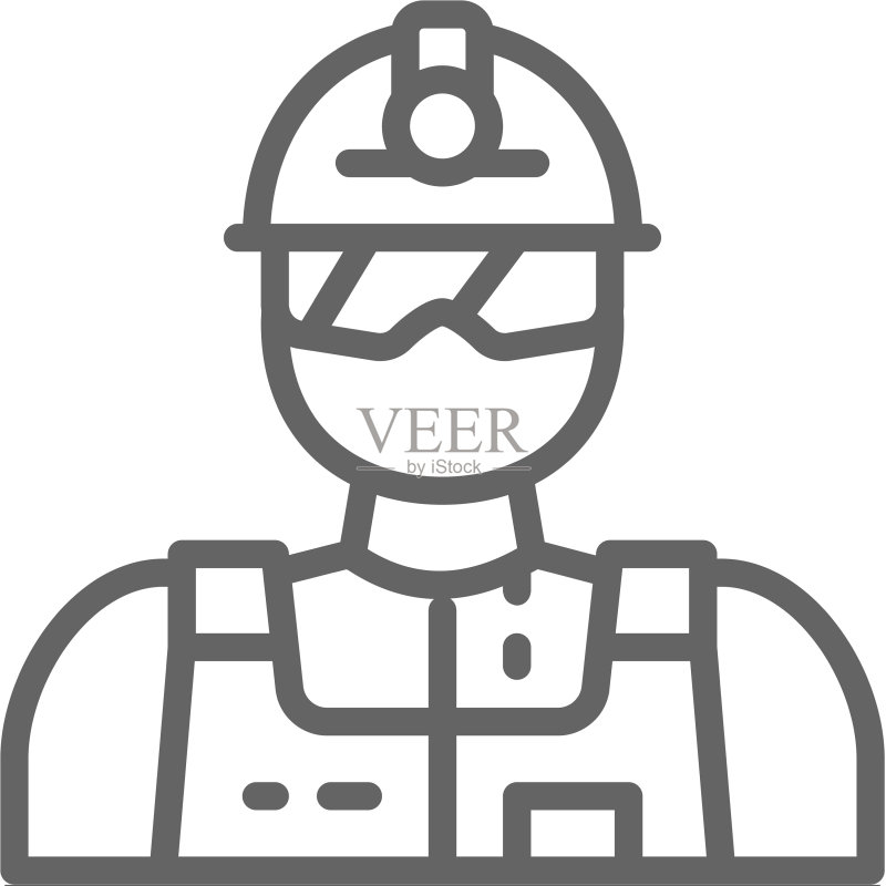 工业工人工程师建筑工人矿工线条图标素材