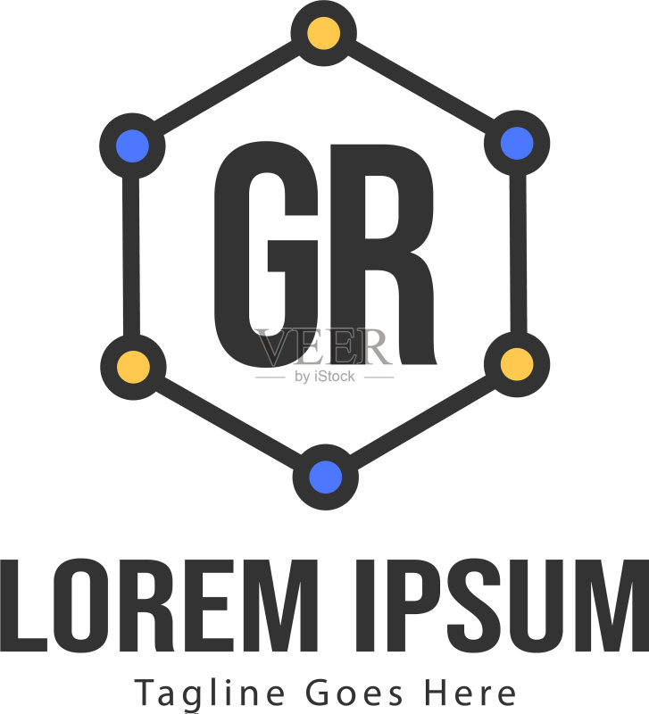 现代边框GR字母Logo模板图标素材