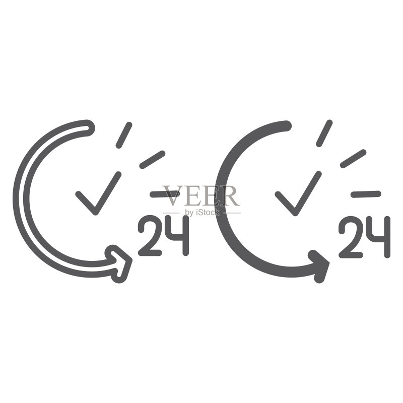 24小时服务时间和线性图标图标素材