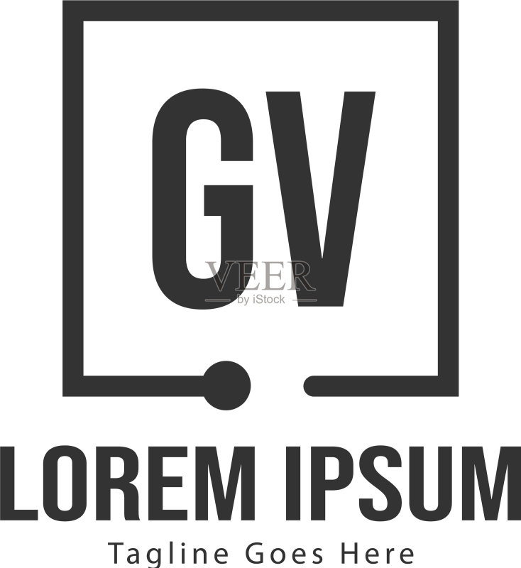 带现代框架的GV字母logo模板图标素材