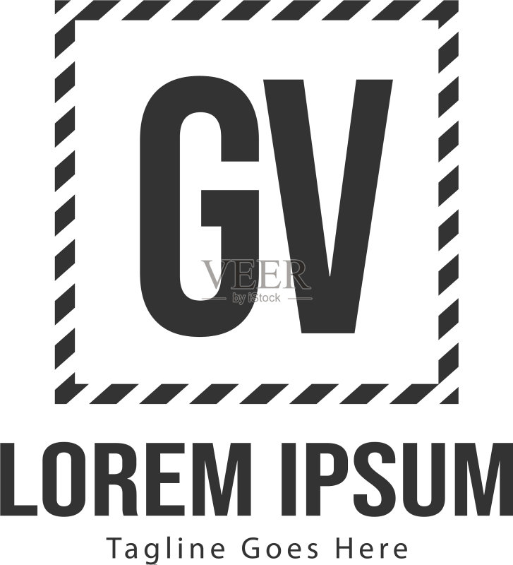 带现代框架的GV字母logo模板图标素材