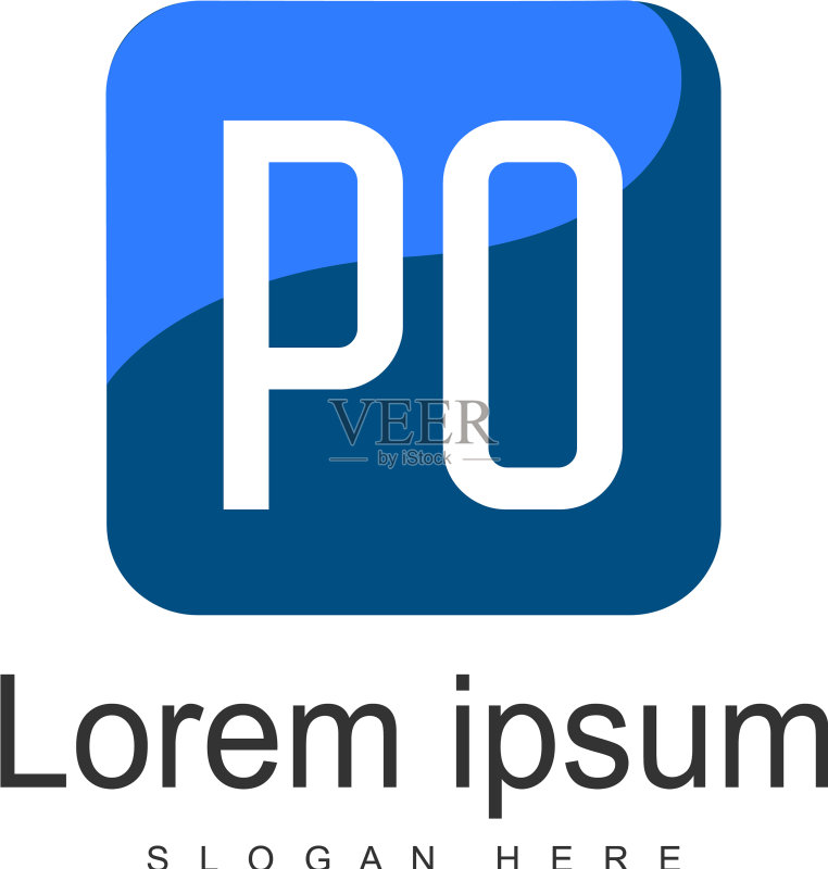 带有现代框架的PO字母logo模板图标素材