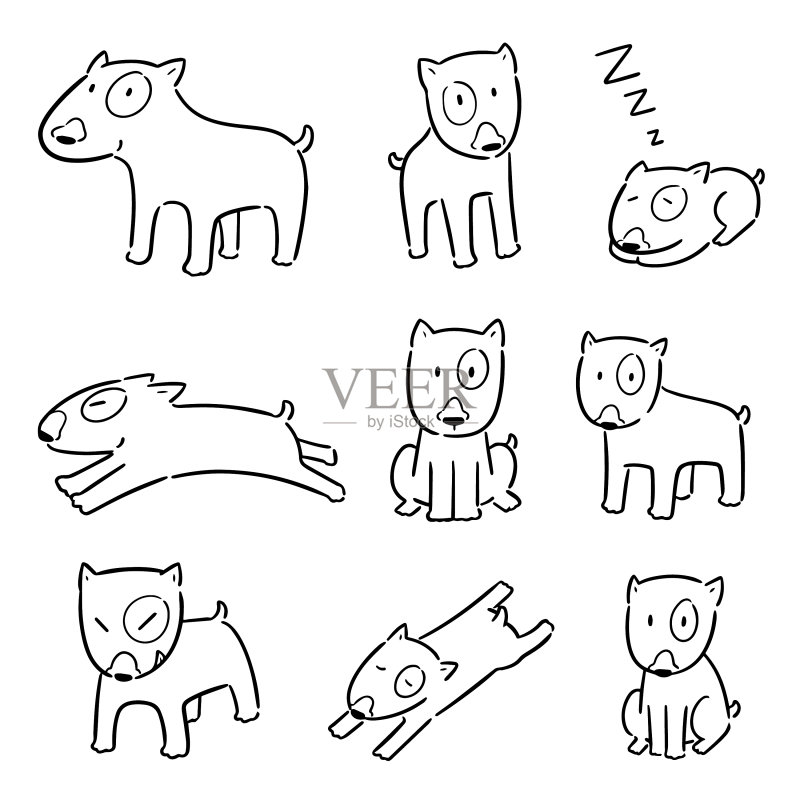 宠物狗牛头梗犬套装图标素材