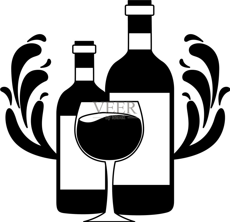 葡萄酒瓶与玻璃杯图标素材