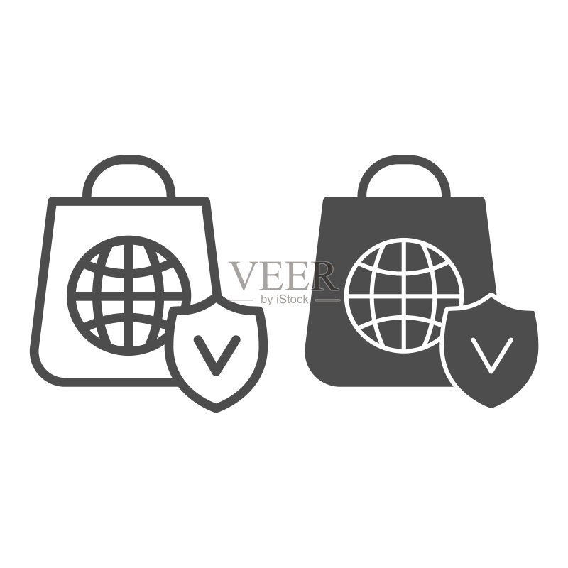 带有地球的顾客购物袋线性图标图标素材