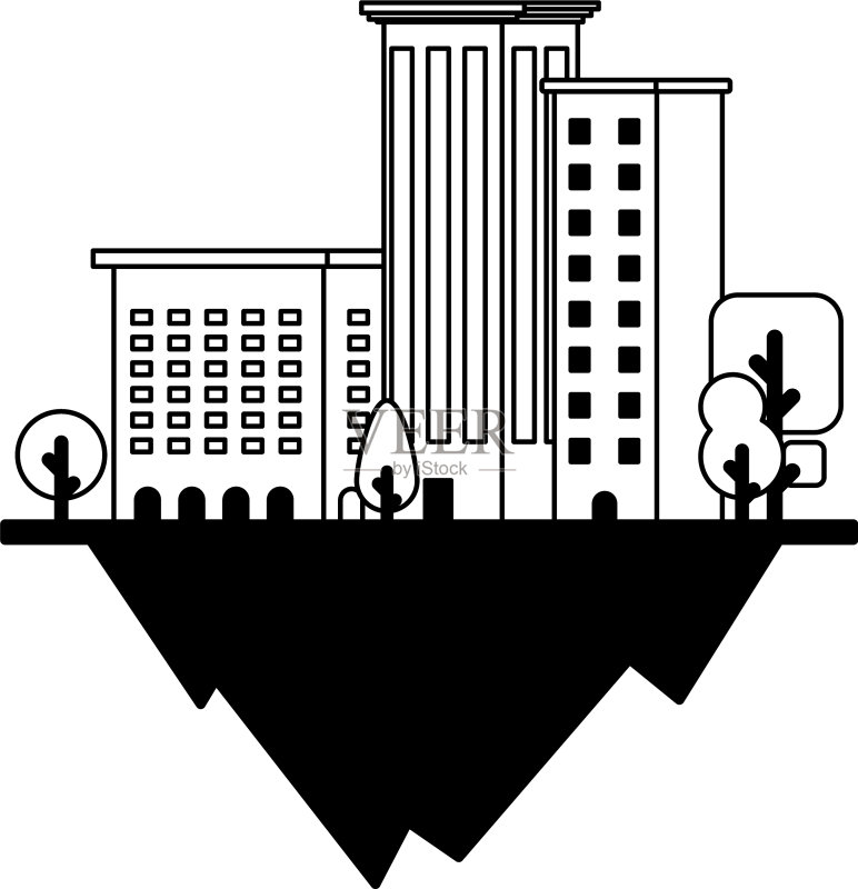 公寓和办公楼城市景观图标素材