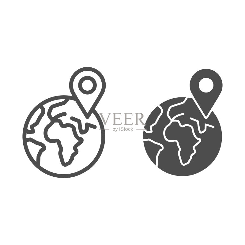 带指针线和实心图标的地球,快递物流符号,全球配送矢量图图标素材
