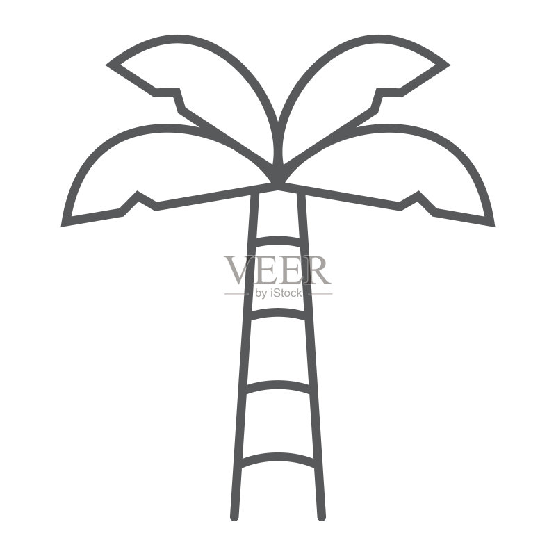 棕榈树细线条图标,夏季和海滩,棕榈树矢量图形,白色背景上的线性图标,eps 10图标素材