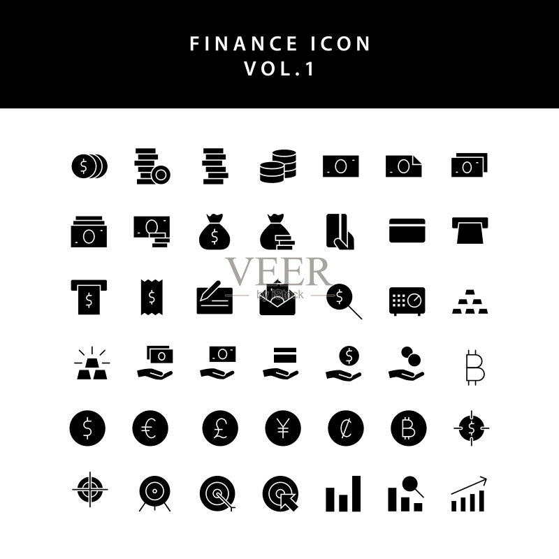 商业与金融图标字形样式合集,第一辑图标素材