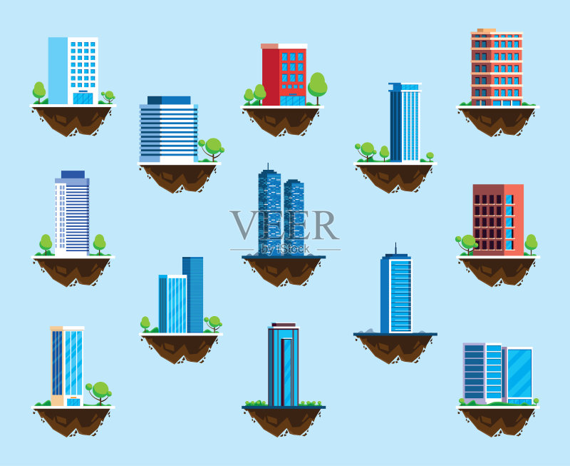 城市地形上的建筑物图标合集图标素材