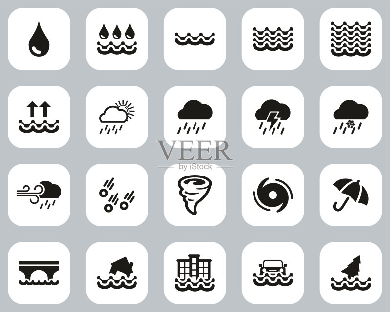 雨水和洪水图标黑白扁平设计大图图标素材