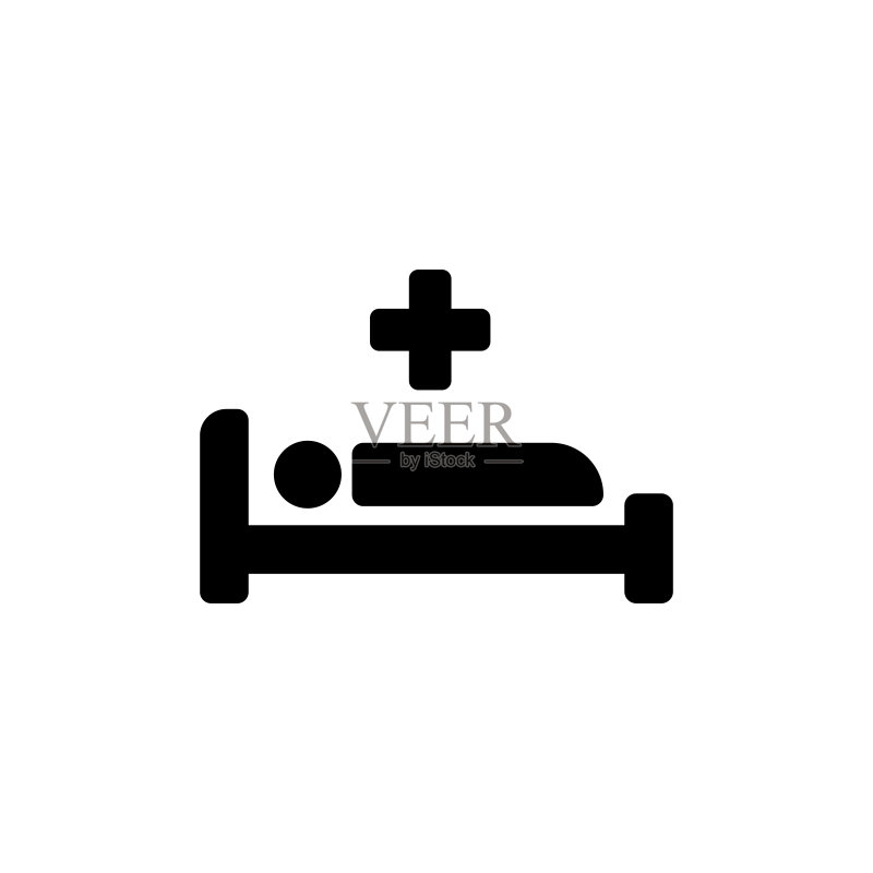 隔离白色背景上的病床和十字图标。EPS 10矢量。图标素材