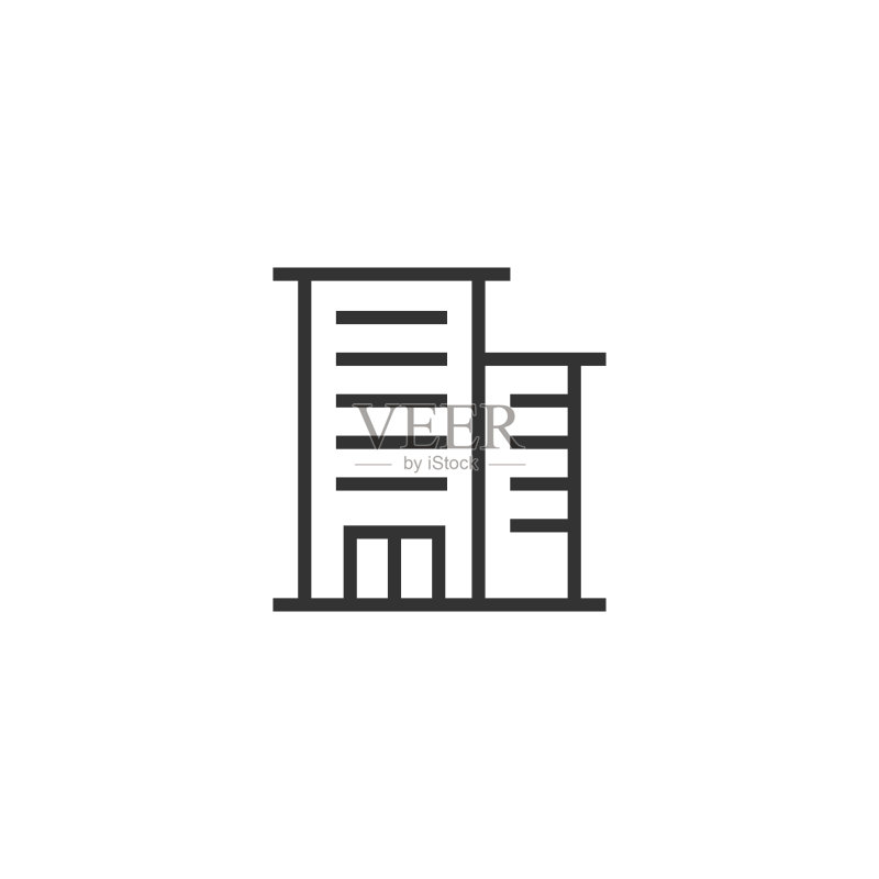 建筑图标在平坦风格的城市摩天大楼图标素材